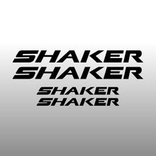 Load image into Gallery viewer, 4 logos of a dodge shaker sticker in a black color. Two small and two big stickers. These stickers are designed for brake calipers