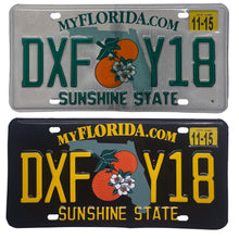 Load image into Gallery viewer, Florida FL License Plate Wrap Black and Yellow Wrap Before and After
