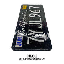 Load image into Gallery viewer, California Black and White License Plate Wrap Durability 
