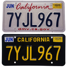Load image into Gallery viewer, California CA Custom Legacy Vintage License Plate Wrap Black and Yellow Before and After
