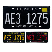 Load image into Gallery viewer, Illinois IL License Plate Wrap Black and White, Black and Yellow, Black and Red 
