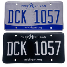 Load image into Gallery viewer, Michigan MI License Plate Wrap Black and White Wrap Before and After
