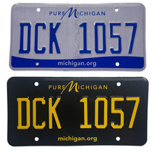 Load image into Gallery viewer, Michigan MI License Plate Wrap Black and Yellow Wrap Before and After
