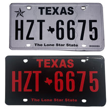 Load image into Gallery viewer, Texas License Plate Wrap Black and Red Wrap Before and After
